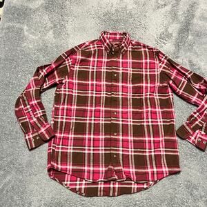Five Brother Shirt Men Medium Pink Plaid Flannel Long Sleeve Button Up Pocket